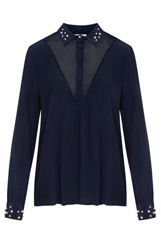 Granatowa bluzka damska elegancka z perłami 84228 - 12531