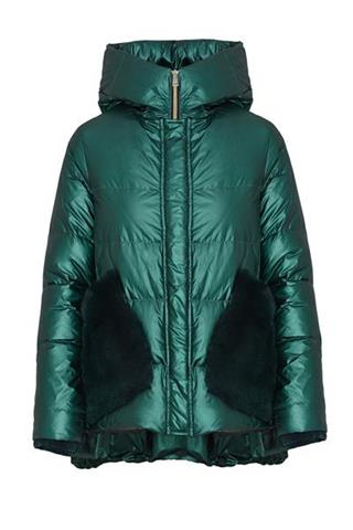 Stylowa zielona kurtka damska z błyszczącej tkaniny JNC 84235 - 14841