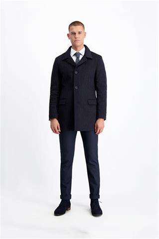 Granatowy płaszcz męski w prążki 20737 - 183541