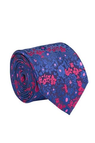 Granatowy krawat w wyrazisty kwiatowy wzór 57057 - 18631