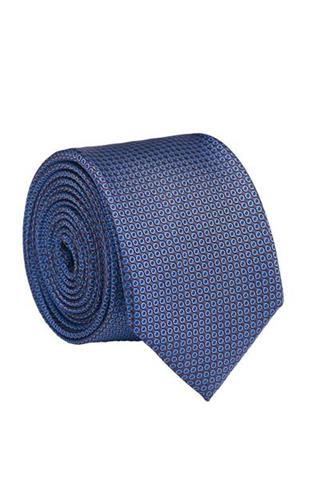 Krawat w granatowym wzorze na brązowym tle 57071 - 19021