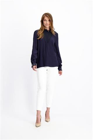 Granatowa bluzka damska elegancka z perłami 84228 - 191001