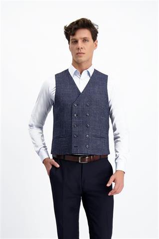 Granatowa kamizelka męska w kratkę Gulio 10098 - 195111