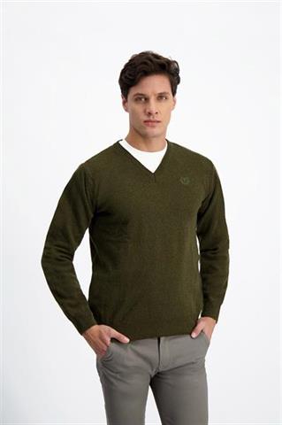 Wełniany sweter khaki V-Neck 72758 - 197381