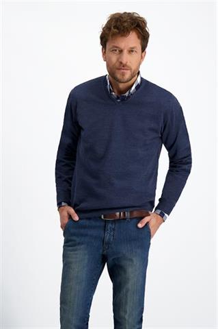Granatowy sweter z wełny V-Neck 72810 - 197451