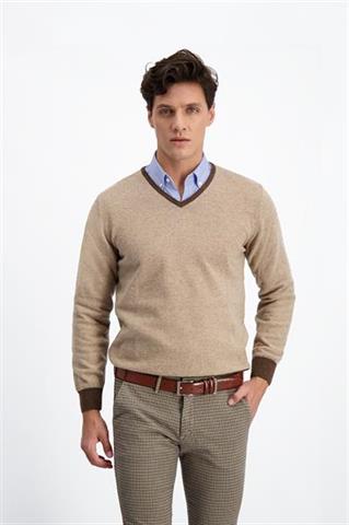 Beżowy sweter męski V-Neck 73819 - 197621