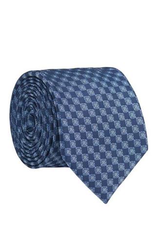 Krawat o błękitnym wzorze na granatowym tle 57098 - 19791