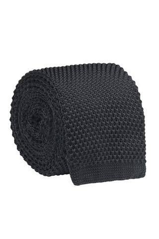 Dzianinowy czarny krawat 57182 - 20061