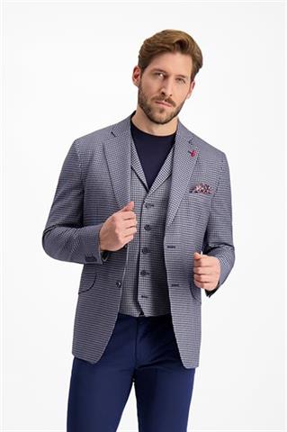 Granatowa marynarka maxi w drobną kratę 45174 - 205381