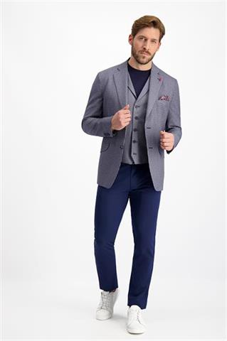 Granatowa marynarka maxi w drobną kratę 45174 - 205401