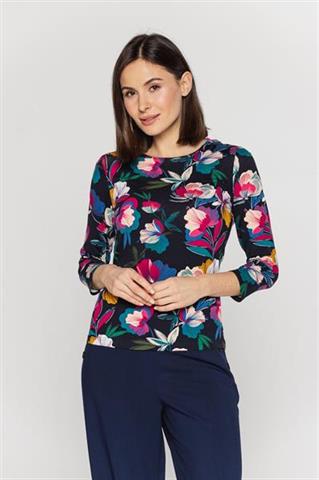 Granatowa bluzka w kwiatowy wzór 58020 - 209931