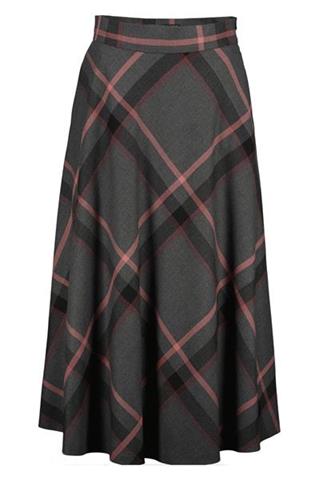 Szara spódnica midi w różową kratę 58058 - 213541