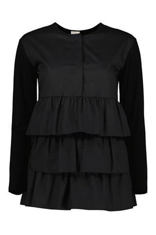 Czarna bluzka z kaskadowymi falbankami 58066 - 214231
