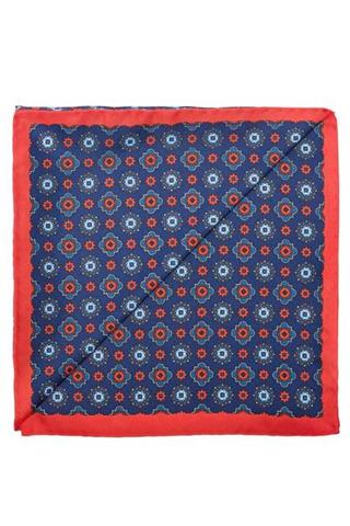 Granatowa poszetka w czerwono niebieski wzór 57167 - 21641