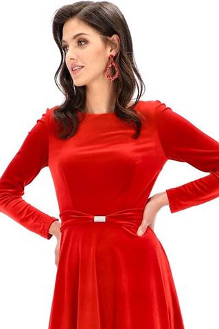 Czerwona sukienka z weluru 58110 - 217931
