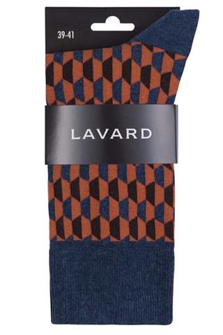 Granatowo-pomarańczowe skarpety w geometryczny wzór 72852 - 24411