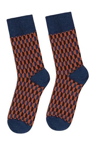Granatowo-pomarańczowe skarpety w geometryczny wzór 72852 - 24421