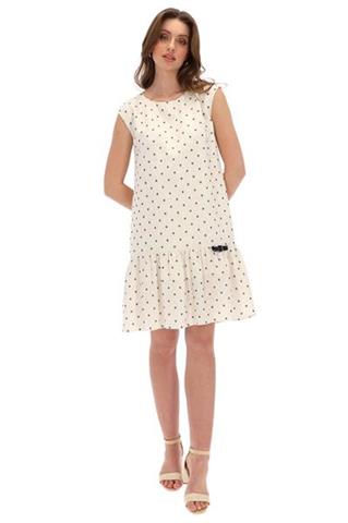 Lniana sukienka w groszki z falbanką 58248 - 274791