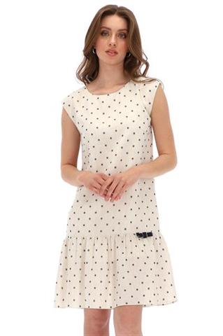 Lniana sukienka w groszki z falbanką 58248 - 274821