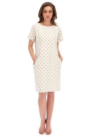 Lniana sukienka w groszki o luźnym kroju 58255 - 274881