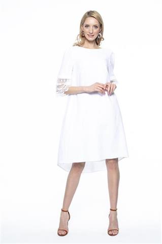 Lniana sukienka z ażurowym rękawem 58249 - 275371