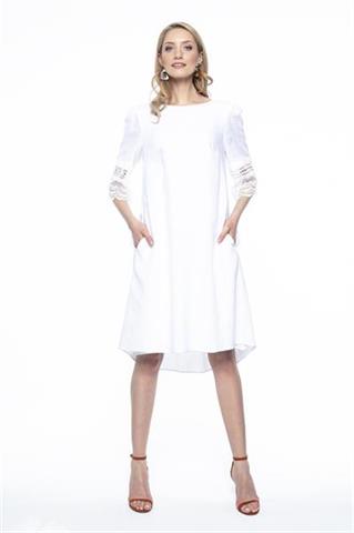 Lniana sukienka z ażurowym rękawem 58249 - 275391