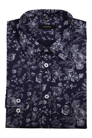 Granatowa koszula męska w kwiatowy wzór 93216 - 287341