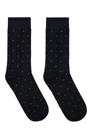 Granatowe skarpety męskie w żółte kropki 73989 - 304191