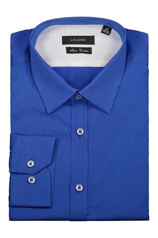 Niebieska koszula męska slim w delikatny prążek 92481 - 307421