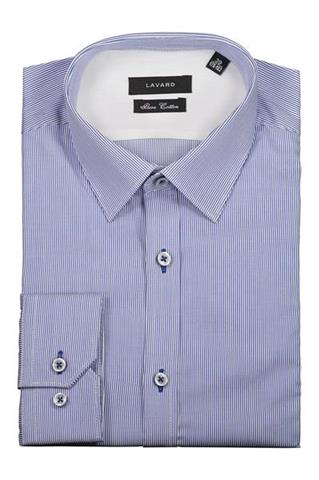 Granatowa koszula męska slim w delikatny prążek 92411 - 307671