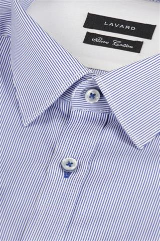 Granatowa koszula męska slim w delikatny prążek 92411 - 307681