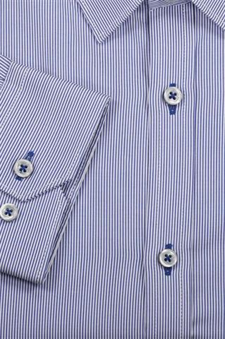 Granatowa koszula męska slim w delikatny prążek 92411 - 307691