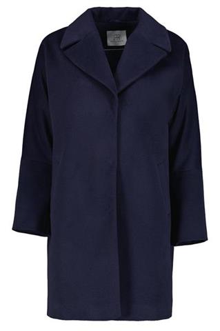 Granatowy płaszcz damski o pudełkowym kroju 85671 - 308531