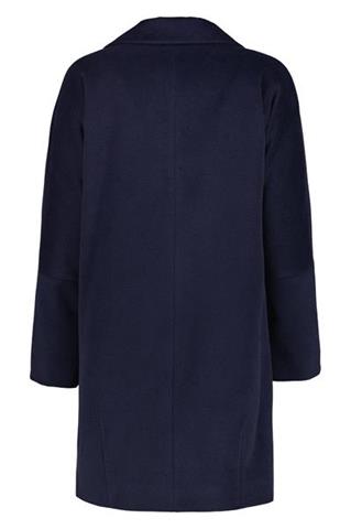 Granatowy płaszcz damski o pudełkowym kroju 85671 - 308541