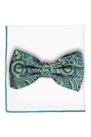 Granatowa muszka męska w zielone wzory 57408 - 311811