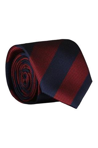 Granatowo-czerwony krawat męski w pasy 57412 - 312371