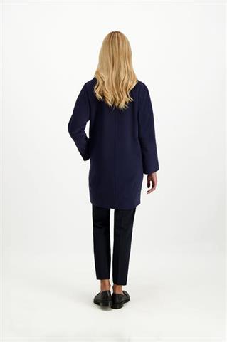 Granatowy płaszcz damski o pudełkowym kroju 85671 - 313031