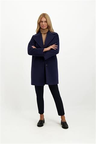 Granatowy płaszcz damski o pudełkowym kroju 85671 - 313041