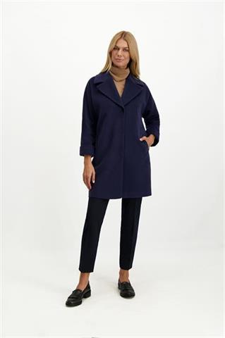 Granatowy płaszcz damski o pudełkowym kroju 85671 - 313051