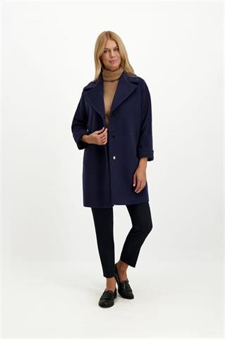Granatowy płaszcz damski o pudełkowym kroju 85671 - 313061