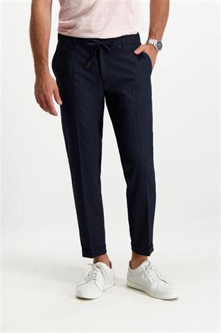 Granatowe spodnie męskie joggery z mankietami i kantem 64169 - 314951