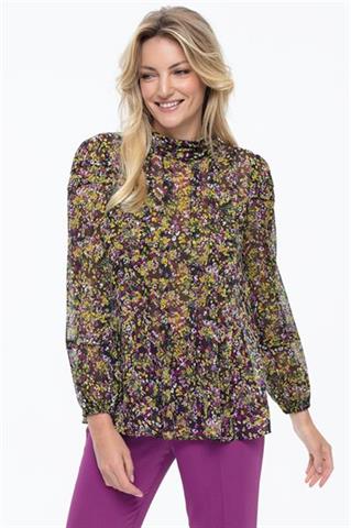 Elegancka bluzka damska z motywem kwiatowym i stójką 58513 - 323521