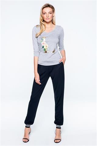 Szara bluzka z nadrukiem i perełkami 58500 - 324061