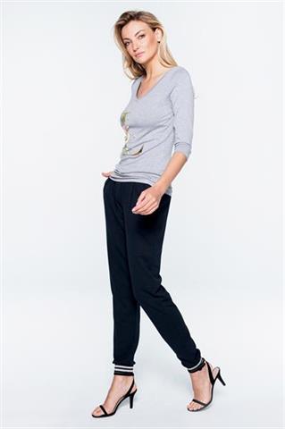 Szara bluzka z nadrukiem i perełkami 58500 - 324071