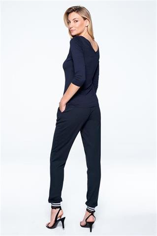 Granatowa bluzka z nadrukiem i perełkami 58501 - 324131