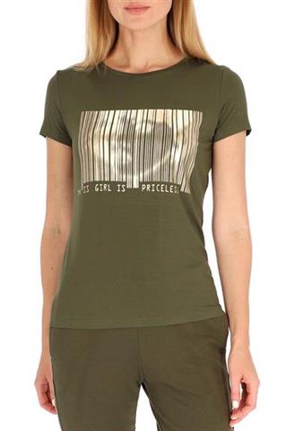 Oliwkowy t-shirt ze złotym nadrukiem 58503 - 324151
