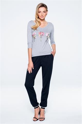 Szara bluzka z kolorowym nadrukiem 58510 - 324361