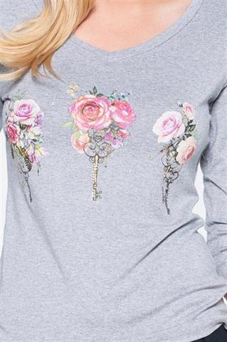 Szara bluzka z kolorowym nadrukiem 58510 - 324391