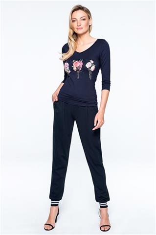 Granatowa bluzka z kolorowym nadrukiem 58509 - 324691