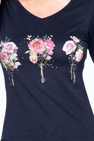 Granatowa bluzka z kolorowym nadrukiem 58509 - 324721